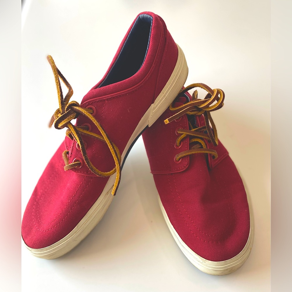 Polo Ralph Lauran Women’s Red Faxon Low Canvas Slip-on Tie Sneakers Shoes 7 M